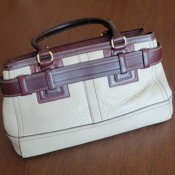 Vintage Coach Hamptons Ivory Maroon Pebbled Leather Bag EO6S-10212 - Picture 12 of 12